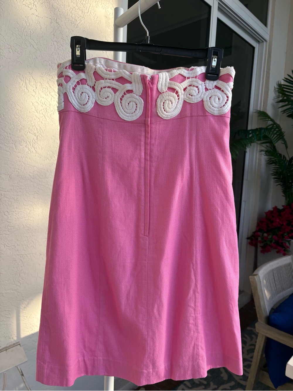 Lilly Pulitzer Strapless Pink Dress with white crochet lace trim - Picture 2 of 7